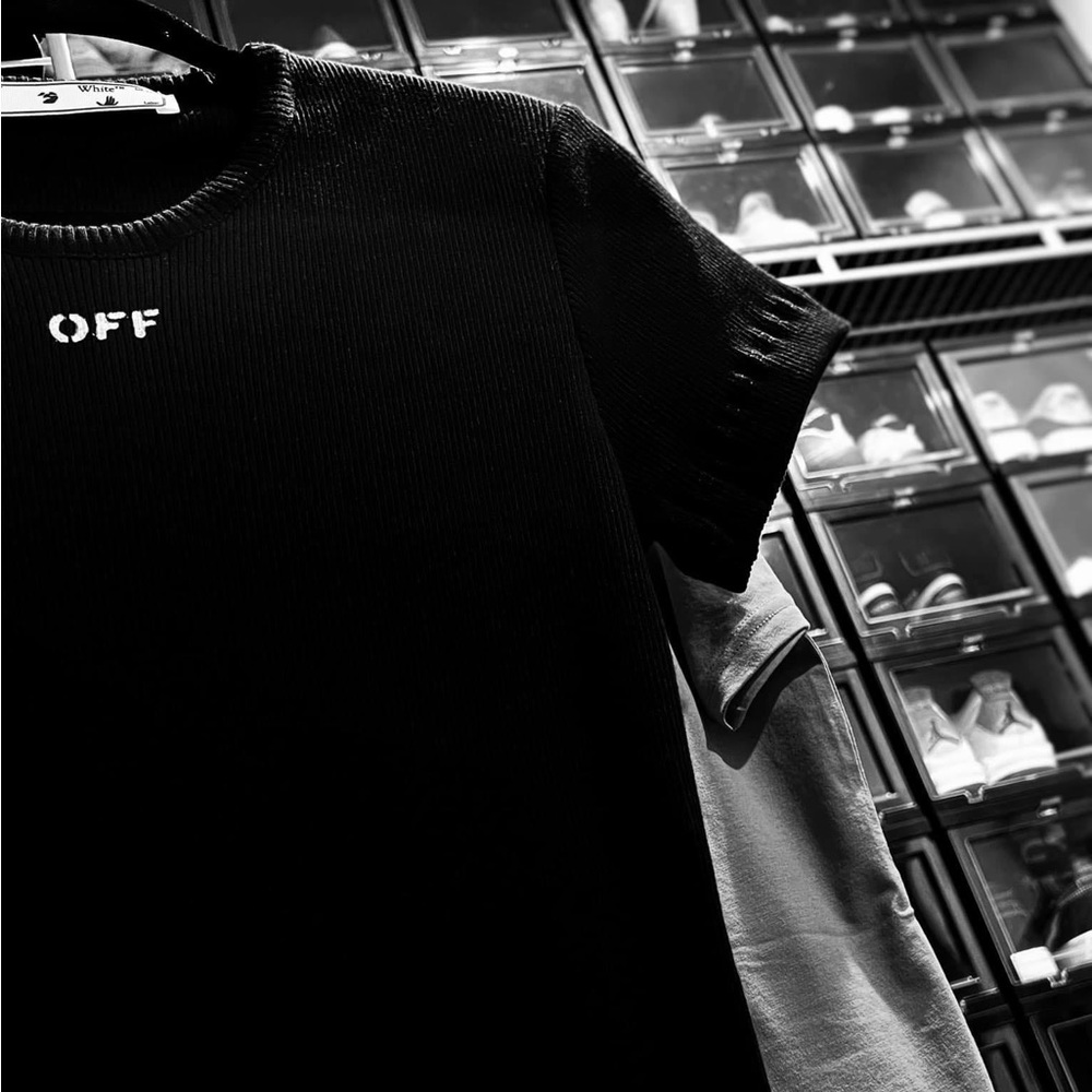 Women’s OFF-WHITE black, ribbed-knit, t-shirt